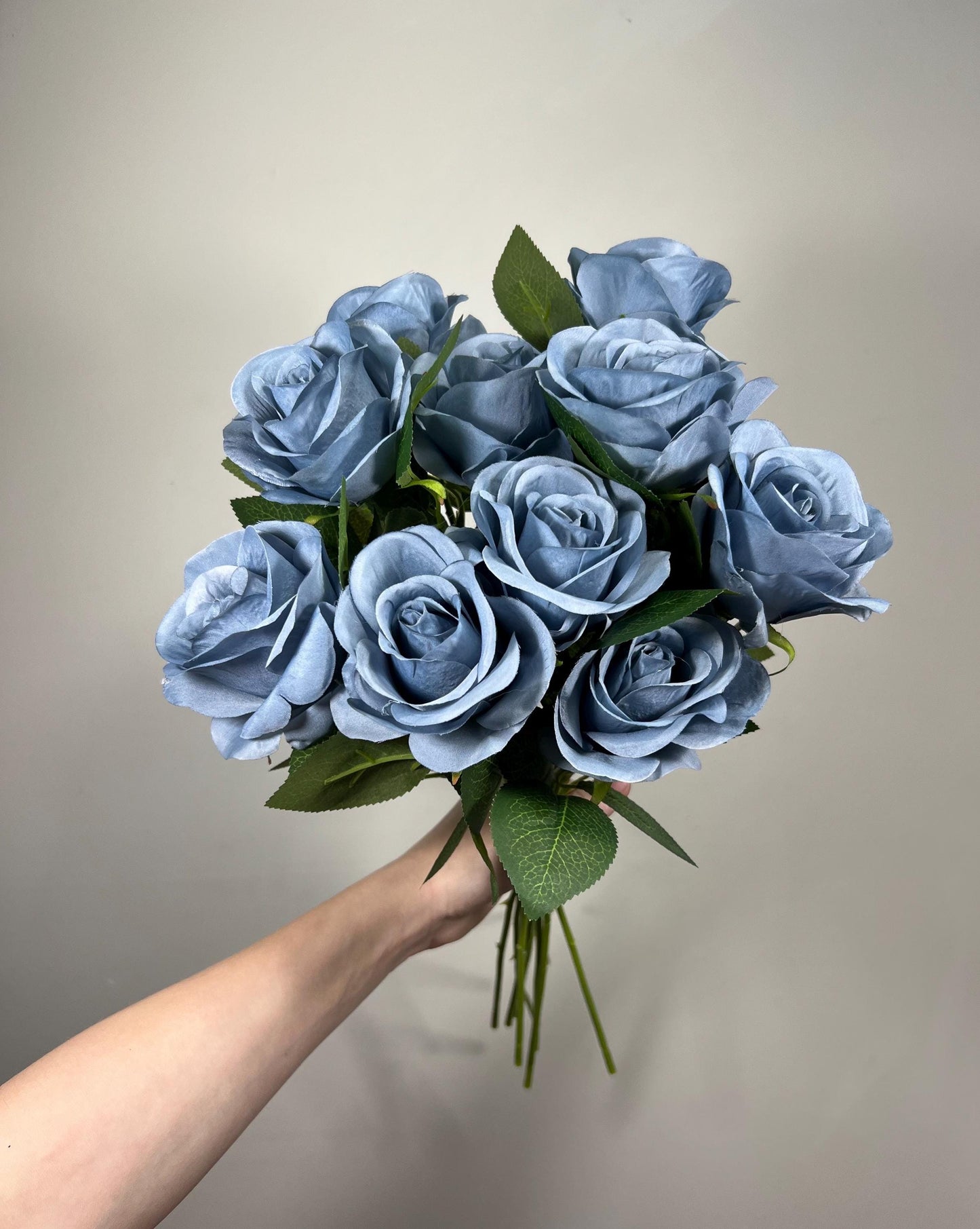 Dusty Blue Roses Artificial Flower Heads with Stem Light Blue Wedding Roses for Bouquet DIY Roses Real Touch Dusty Blue Supplies Flowers