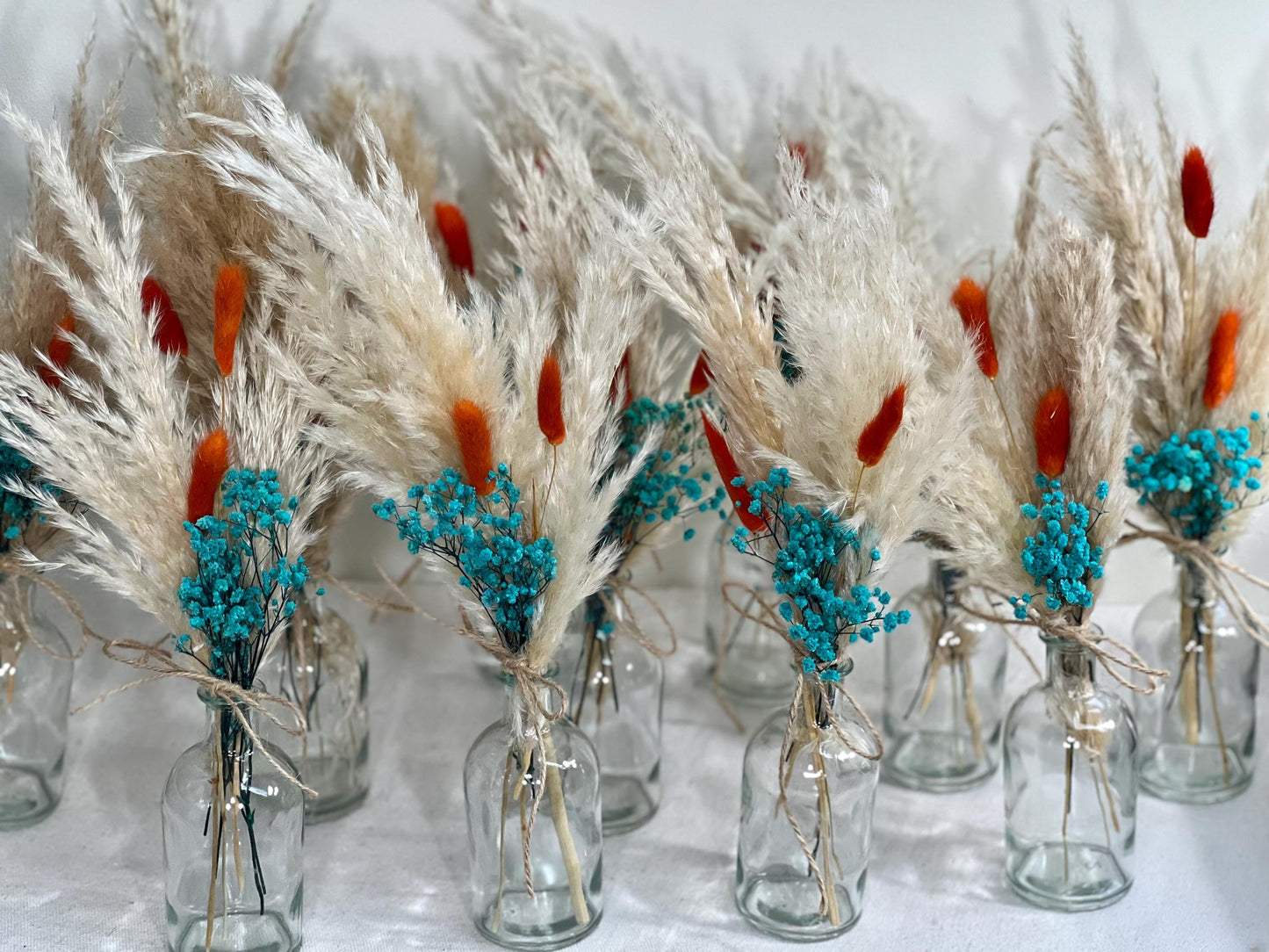 Centerpiece Teal Orange Mini Wedding Dried Bouquet Teal Burnt Orange Baby Breath Turquoise Wedding Terracotta Small Centerpiece Pampas Grass