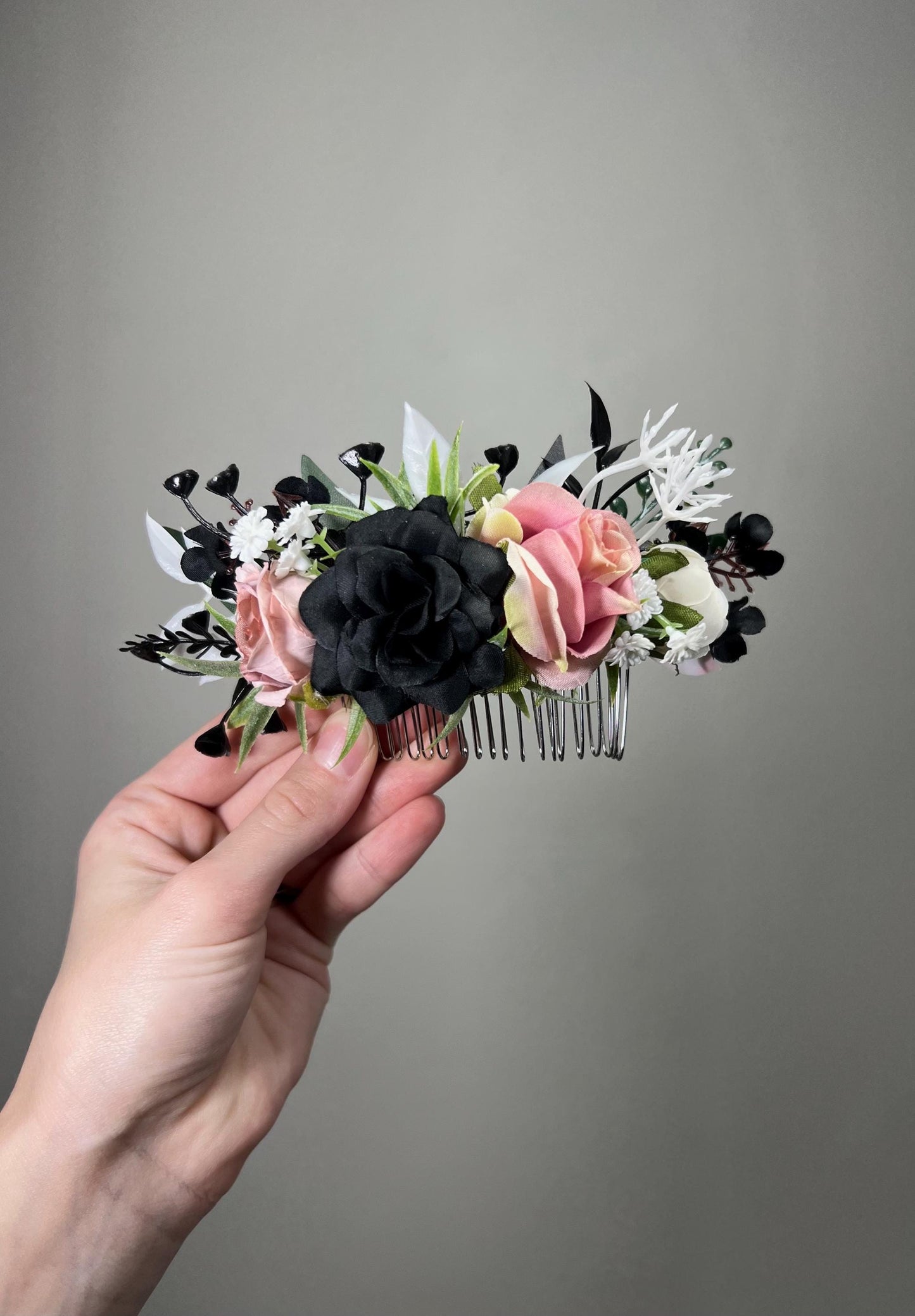 Black Hair Comb Wedding Dusty Rose Flower Girl Headpiece Gothic Floral Black Decorative Comb Black White Accessories Hair Comb Dusty Pink