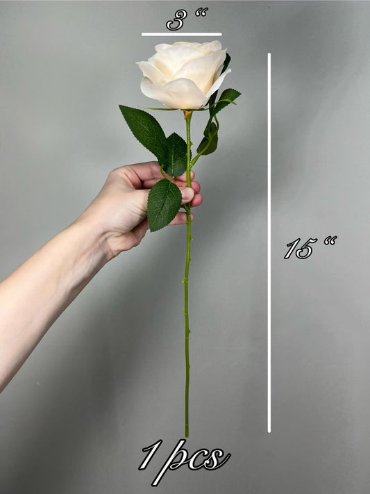 Champagne Roses Artificial Flower Heads with Stem Ivory Wedding Roses for Bouquet DIY Cream Roses Off White Supplies Flower Fake