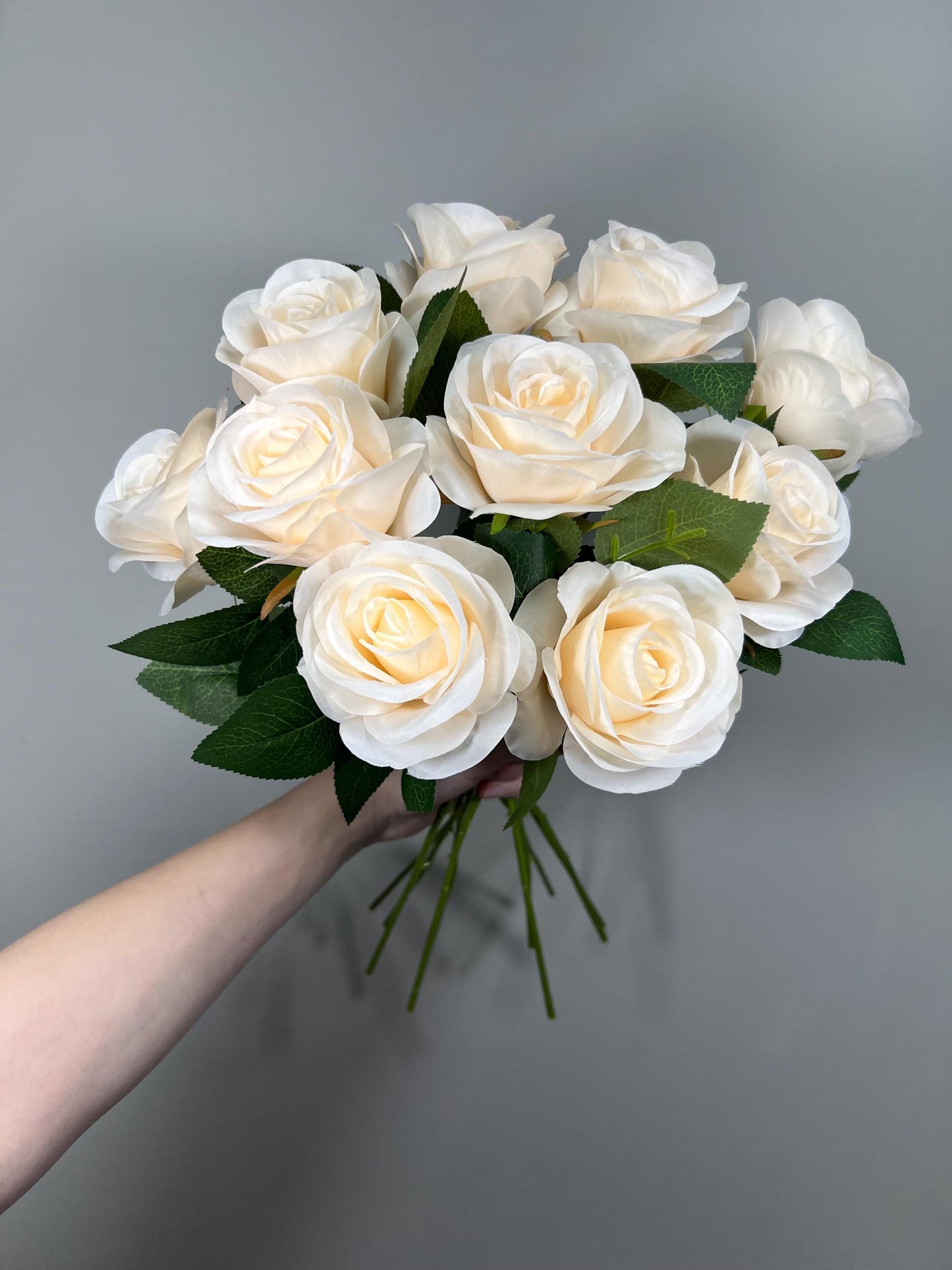 Champagne Roses Artificial Flower Heads with Stem Ivory Wedding Roses for Bouquet DIY Cream Roses Off White Supplies Flower Fake