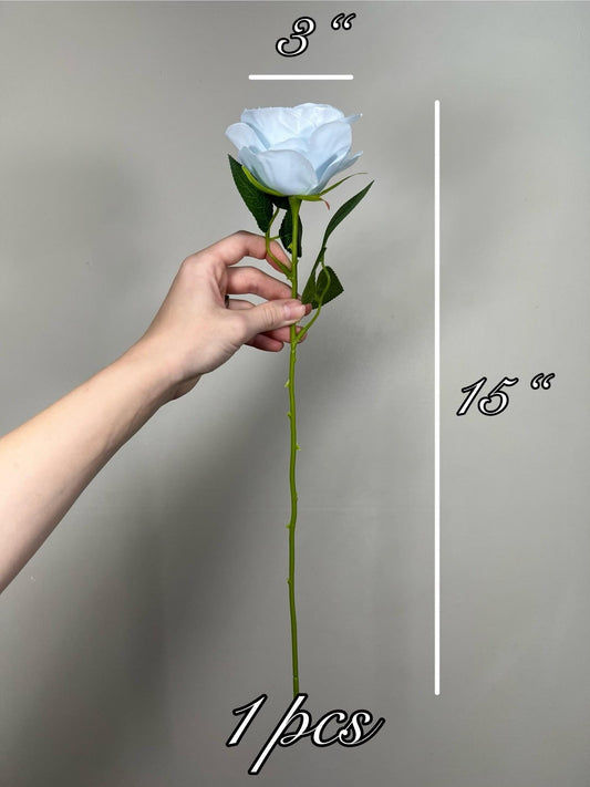 Light Blue Roses Artificial Flower Heads with Stem Dusty Blue Wedding Roses for Bouquet DIY Roses Real Touch Baby Blue Sky Supplies Flowers