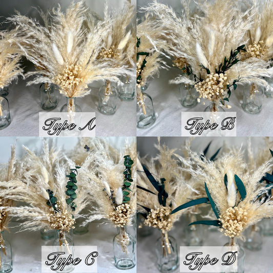 Centerpiece Boho Mini Wedding Dried Bouquet Eucalyptus Baby Breath Ivory Wedding Small Centerpiece Beige Pampas Grass Bunny Tails White