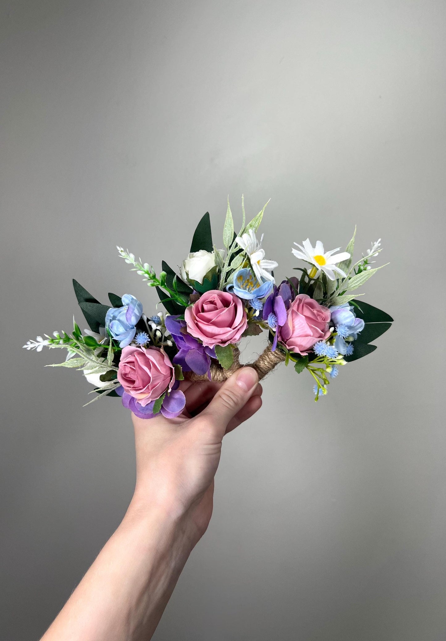 White Blue Pink Corsage Wedding Ivory Baby Blue Dusty Rose Wrist Corsage Bridesmaids Wild Flowers Corsage Purple Rustic Artiricial Flower