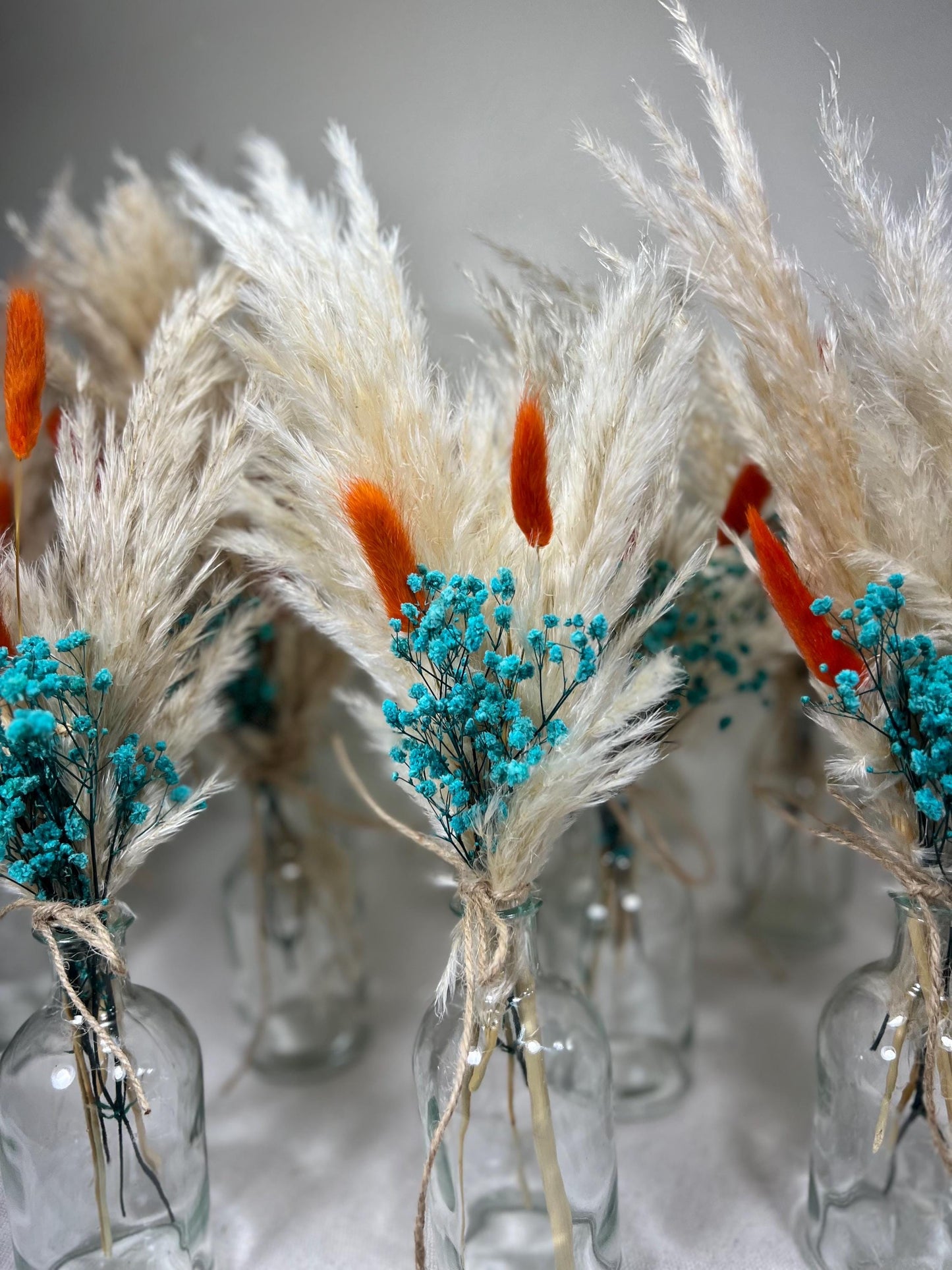 Centerpiece Teal Orange Mini Wedding Dried Bouquet Teal Burnt Orange Baby Breath Turquoise Wedding Terracotta Small Centerpiece Pampas Grass