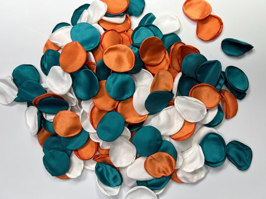 Teal Orange White Petals Wedding Decor Flower Girl Petals Teal Blue Terracotta Satin Petals Flower Rust White Aisle Decor Rose Confetti