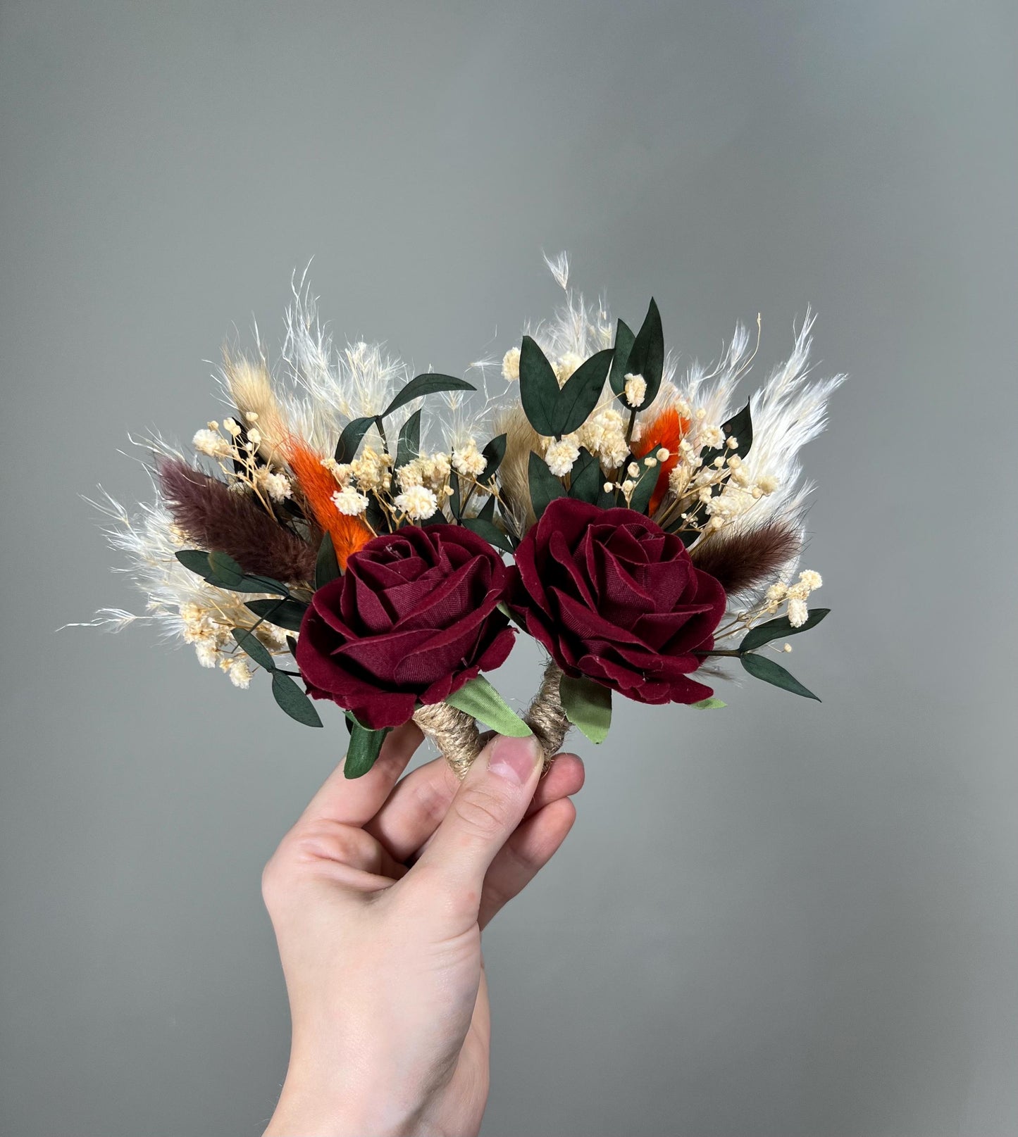 Burgundy Boutonniere Wedding Groom Natural Eucalyptus Preserved Wine Red Groomsmen Boutonniere Pampas Grass Burnt Orange Terracotta Maroon