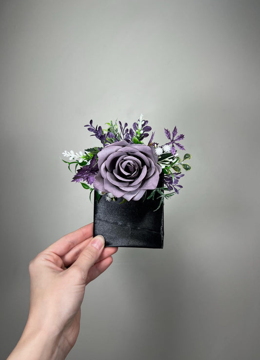 Plum Pocket Boutonniere Wedding Dusty Purple Groom Square Boutonniere Groomsmen Dark Purple Greenery Baby Breath Artificial Flowers