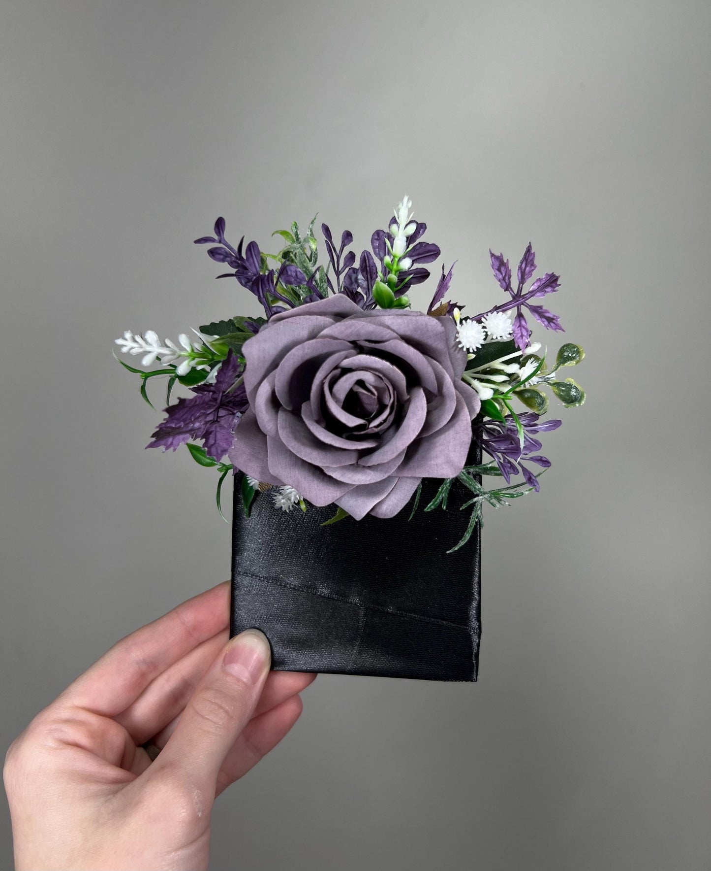 Plum Pocket Boutonniere Wedding Dusty Purple Groom Square Boutonniere Groomsmen Dark Purple Greenery Baby Breath Artificial Flowers