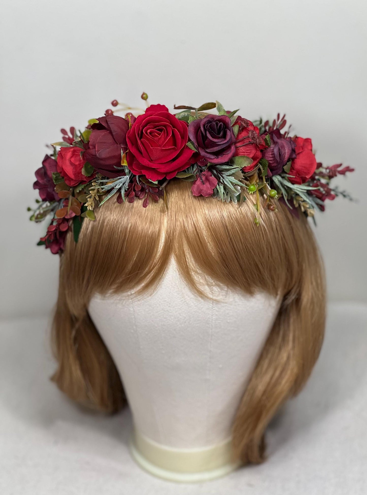 Red Flower Crown Wedding Dark Red Bridal Bridesmaids Floral Crown Artificial Flowers Burgundy Wine Red Hair Crown Flower Girl Headpiece