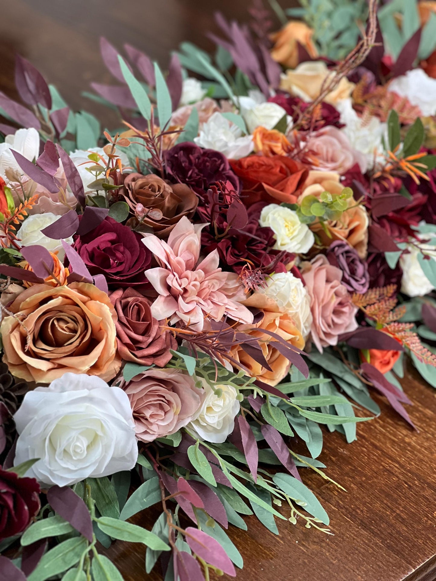 Centerpiece Burgundy Orange Dusty Rose Wedding Sweetheart Terracotta Wine Red Brown Eucalyptus Artificial Flowers Table Decor Rust Maroon