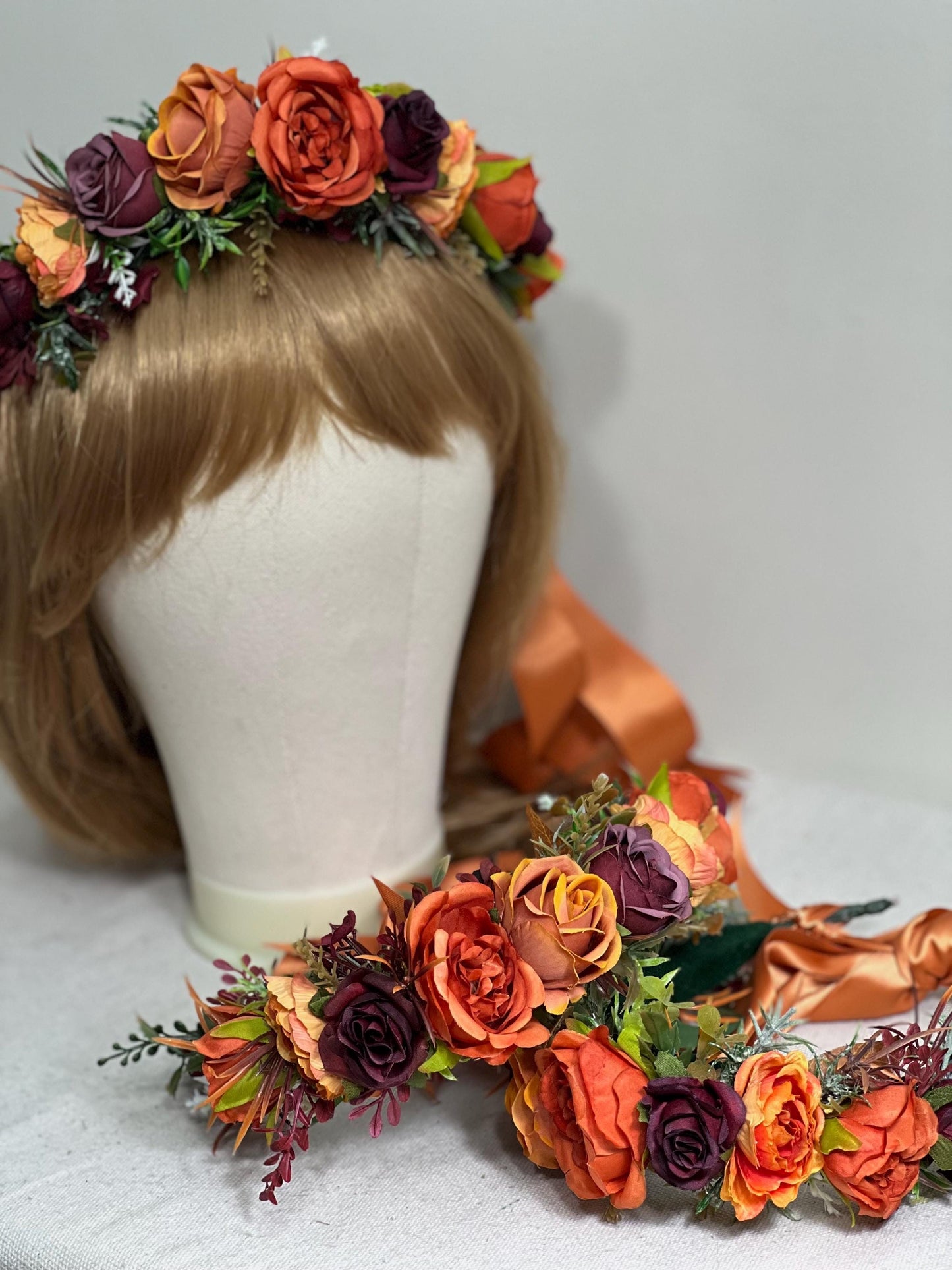 Flower Crown Orange Burgundy Wedding Terracotta Wine Red Burnt Orange Flower Crown Artificial Flower Bridesmaids Flower Girl Headpiece