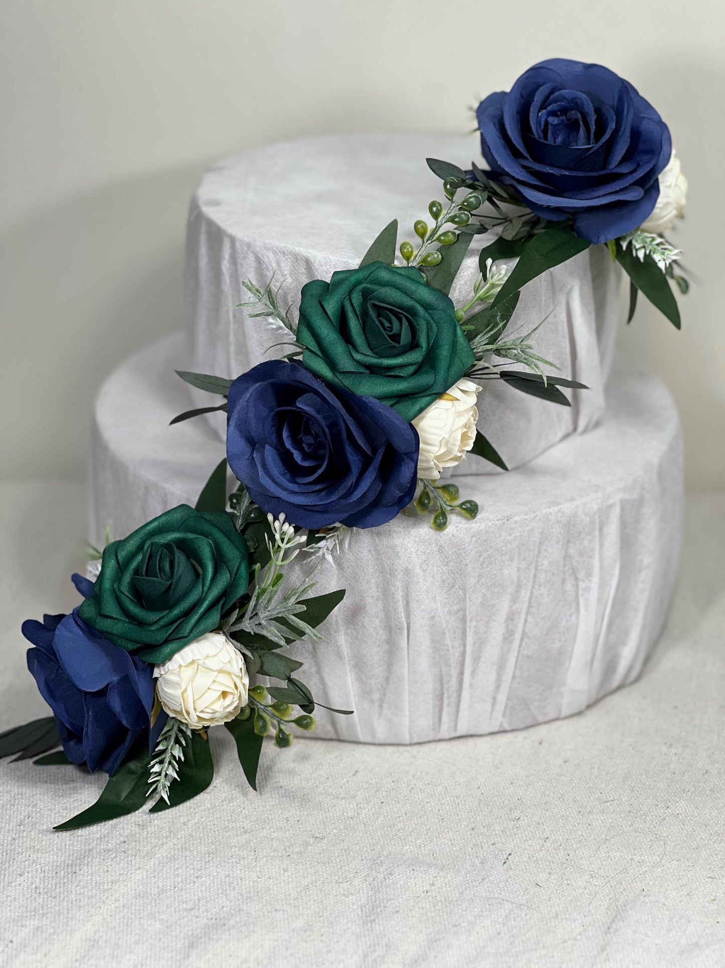 Navy Blue Green Cake Decor Wedding Emerald Green Ivory Eucalyptus Cake Flowers Artificial Cake Topper Will Flowers Dark Blue Forest Green