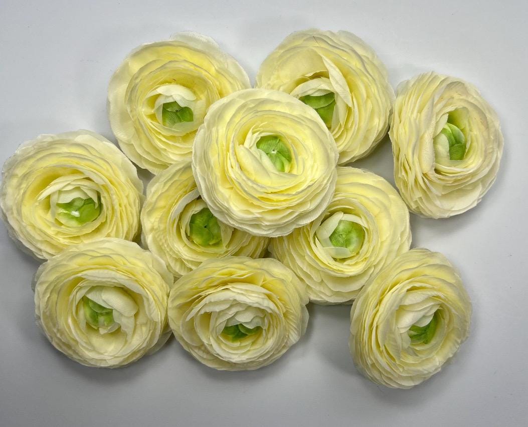 Yellow Ranunculus Flower Heads Wedding Bright Yellow Sunny Flowers Artificial DIY Craft Supplies Buttercup Rununculus Heads Silk Flowers