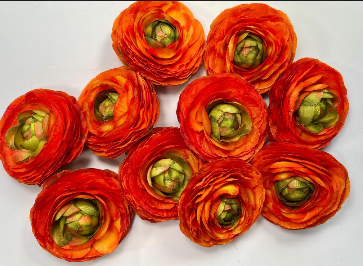 Coral Ranunculus Flower Heads Wedding Sunset Flowers Artificial DIY Craft Supplies Bouquet Flame Rununculus Heads Faux Decor Silk Flowers