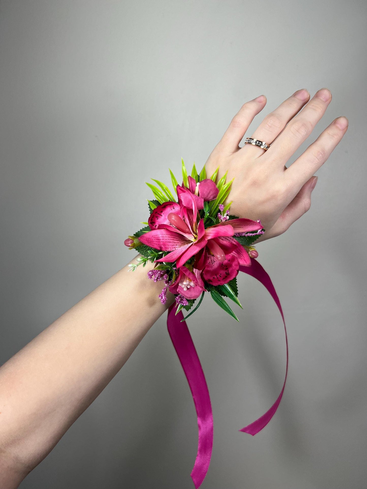 Hot Pink Corsage Orchid Wedding Wrist Corsage Fuchsia Tropical Beach Mom Corsage Prom Pink Bridesmaids Wristlet Artificial Flower Magenta