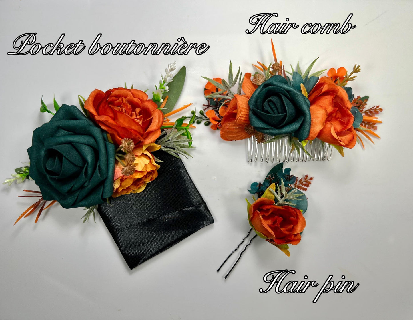 Teal Orange Hair Comb Wedding Dark Teal Terracotta Hair Floral Comb Artificial Flower Bridal Accessories Teal Blue Rust Burnt Orange