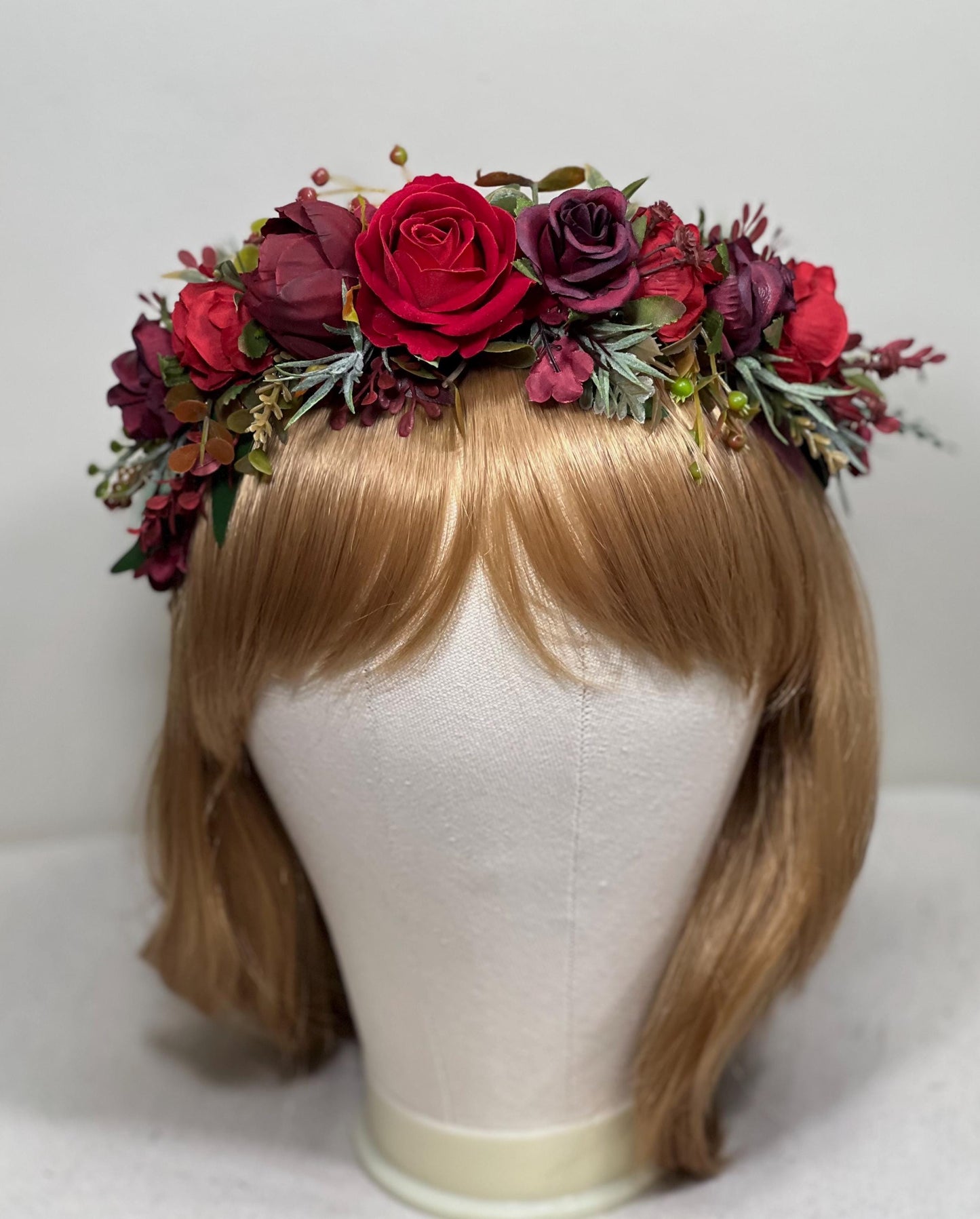 Red Flower Crown Wedding Dark Red Bridal Bridesmaids Floral Crown Artificial Flowers Burgundy Wine Red Hair Crown Flower Girl Headpiece