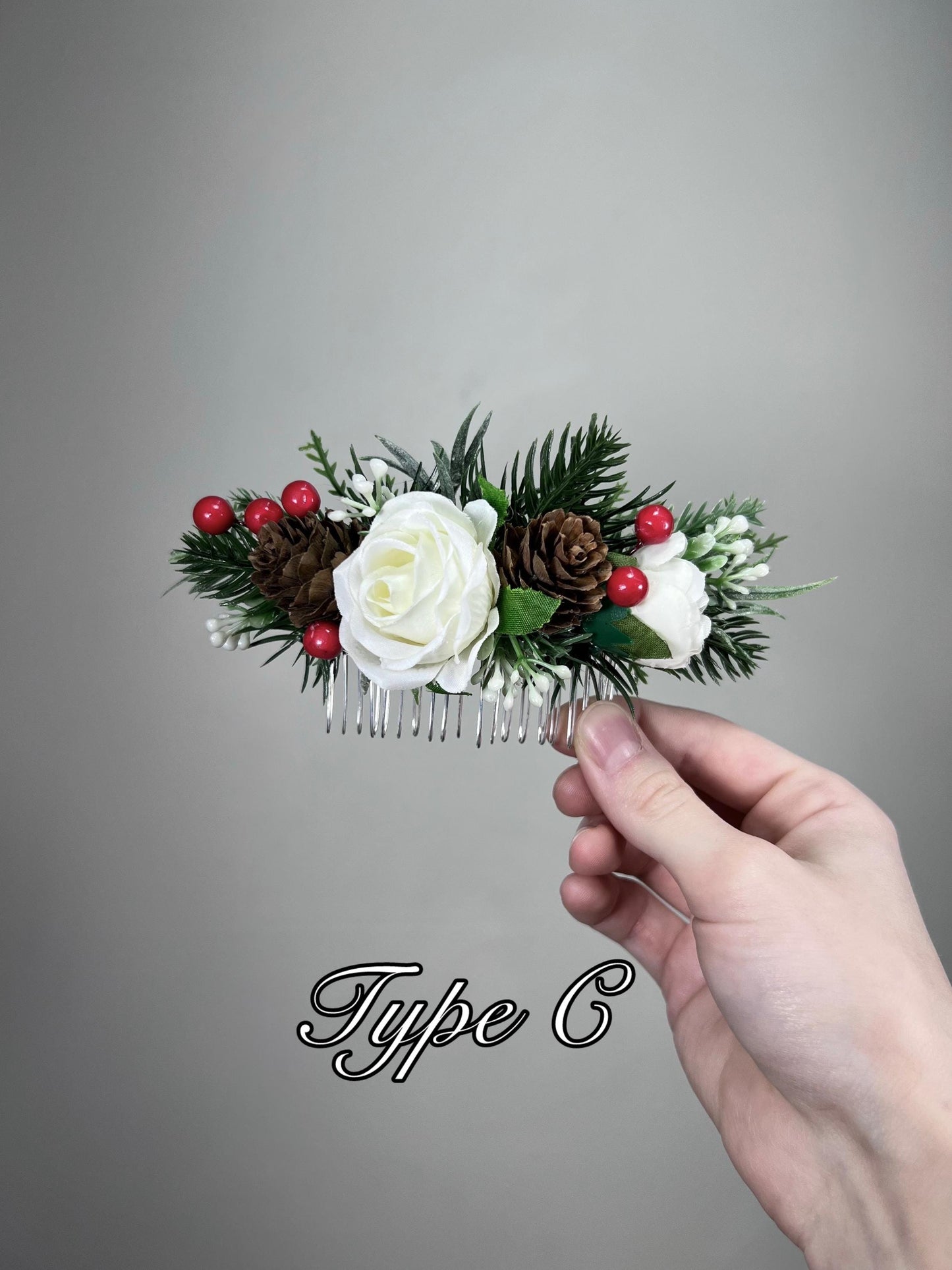 White Hair Comb Christmas Wedding Pine Cone Headpiece Floral Artiticial Pine Tree Winter Hair Comb Bridal Accessories Bridesmaids Ivory