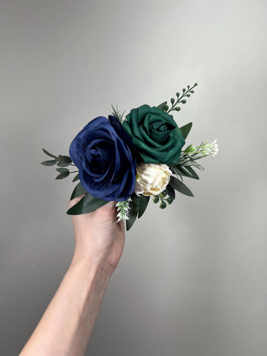 Navy Blue Green Cake Decor Wedding Emerald Green Ivory Eucalyptus Cake Flowers Artificial Cake Topper Will Flowers Dark Blue Forest Green