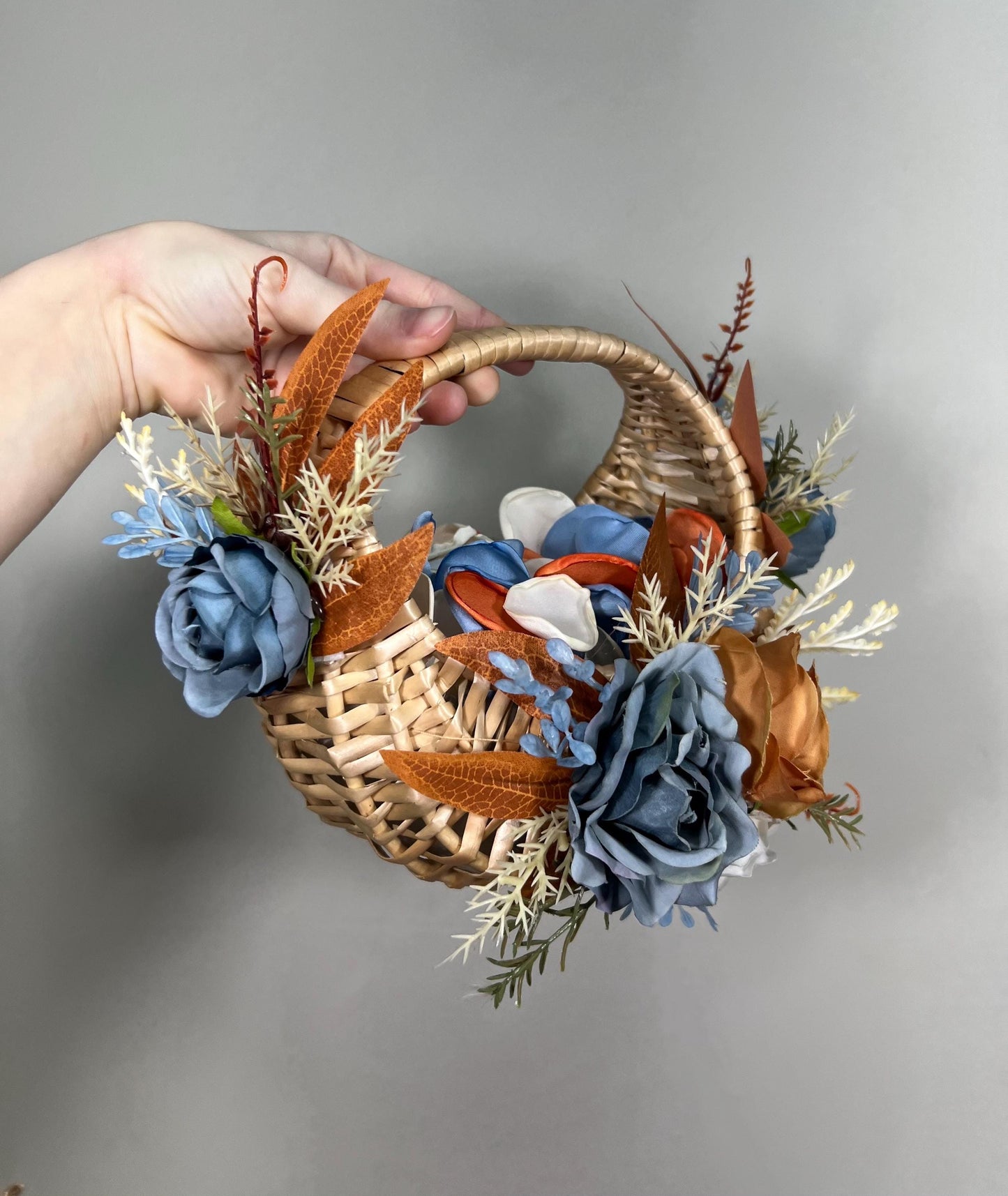 Orange Dusty Blue Bouquet Wedding Boho Terracotta Dusty Blue Bridal Bouquet Burnt Orange Blue Bridesmaids Bouquet Rust Pampas Grass