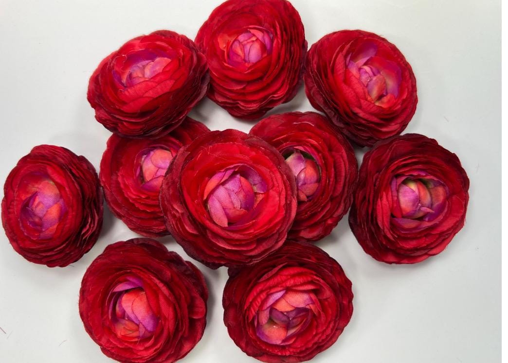 Coral Ranunculus Flower Heads Wedding Sunset Flowers Artificial DIY Craft Supplies Bouquet Flame Rununculus Heads Faux Decor Silk Flowers