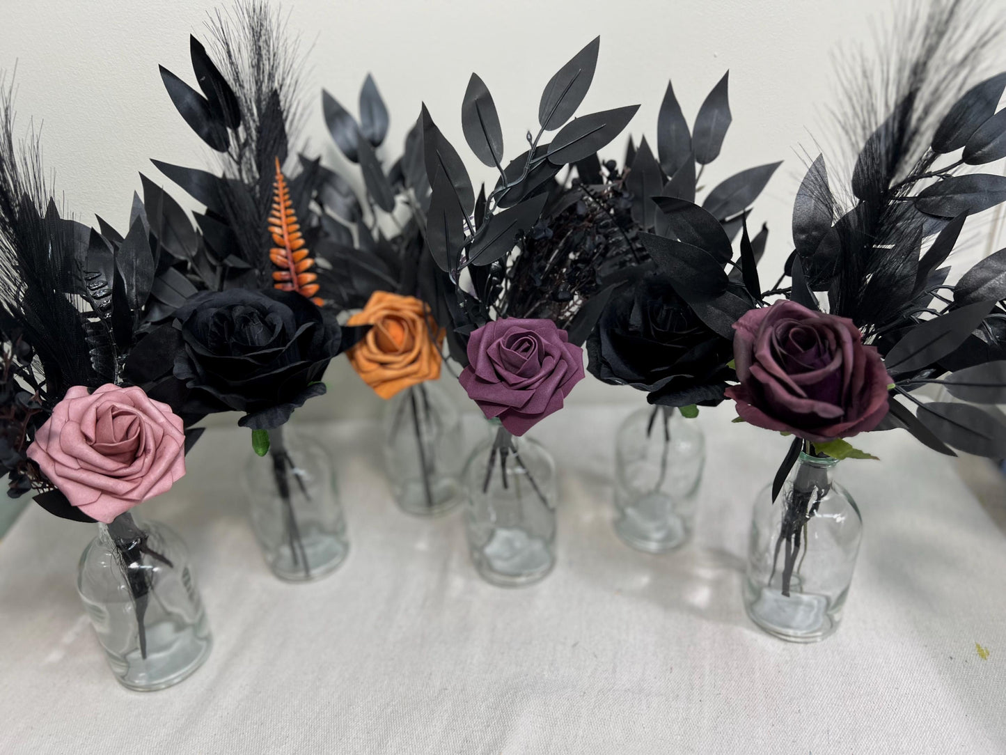 Black Plum Centerpiece Wedding Orange Black Gothic Single Flower Table Centerpiece for Bud Vase Dark Purple Halloween Artiricial Flower