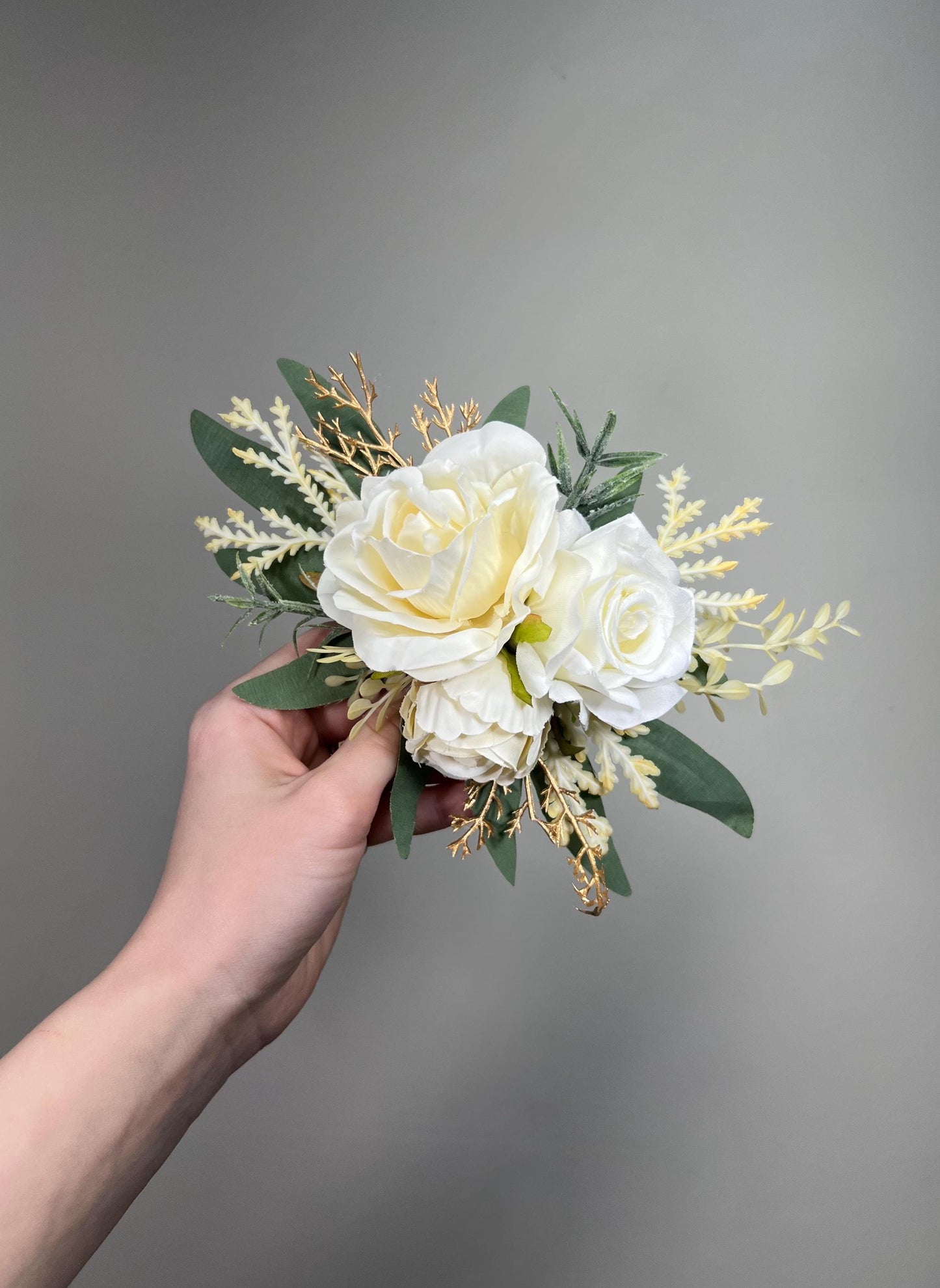 Ivory Cake Decoration Wedding Artificial Flowers Cream Champagne Gold Cake Flowers Topper Arrangement Off White Silk Flowers Sage Greenery