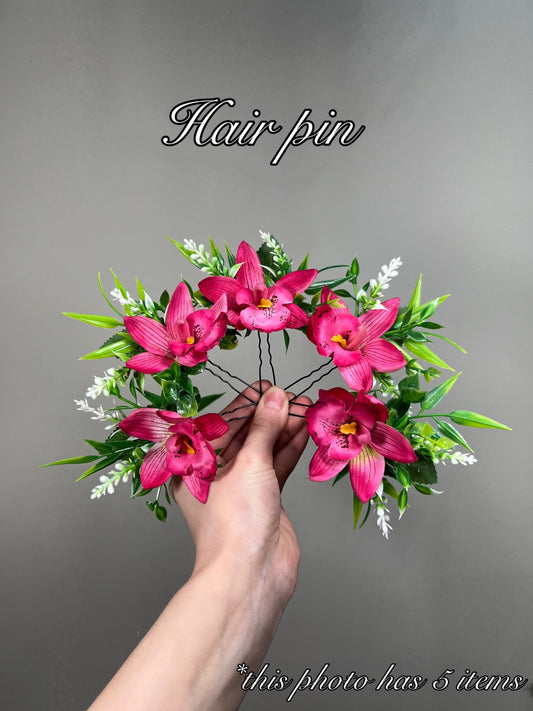 Hot Pink Hair Pin Orhcid Wedding Hair Accessories Tropical Beach Fuchsia Orhcid Bridal Bridesmaids Hair Pin Artiticial Flowers