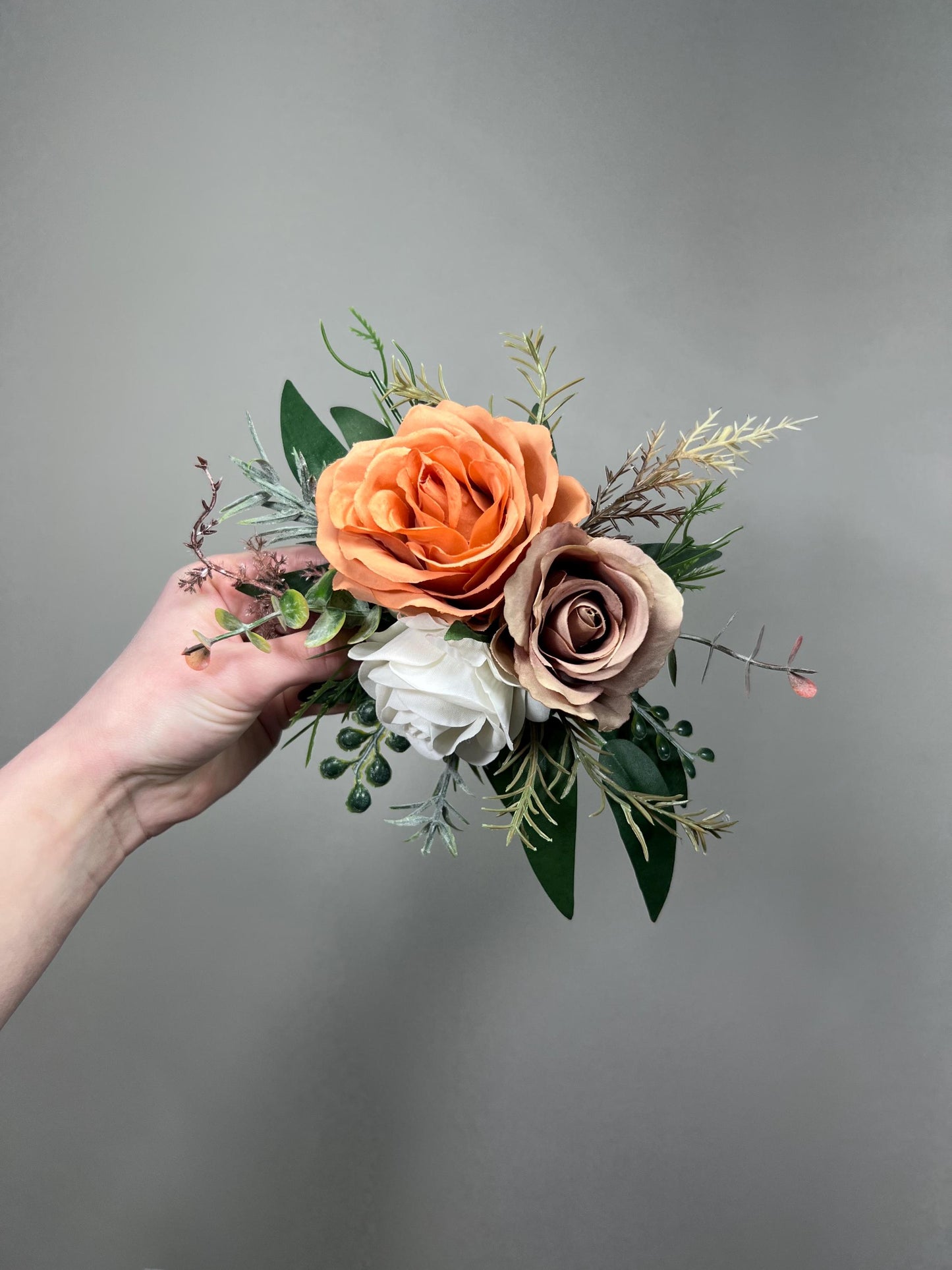 Terracotta Taupe Cake Decor Wedding Artificial Flowers Burnt Orange Soft Brown White Cake Arrangements Sand Beige Ivory Eucalyptus