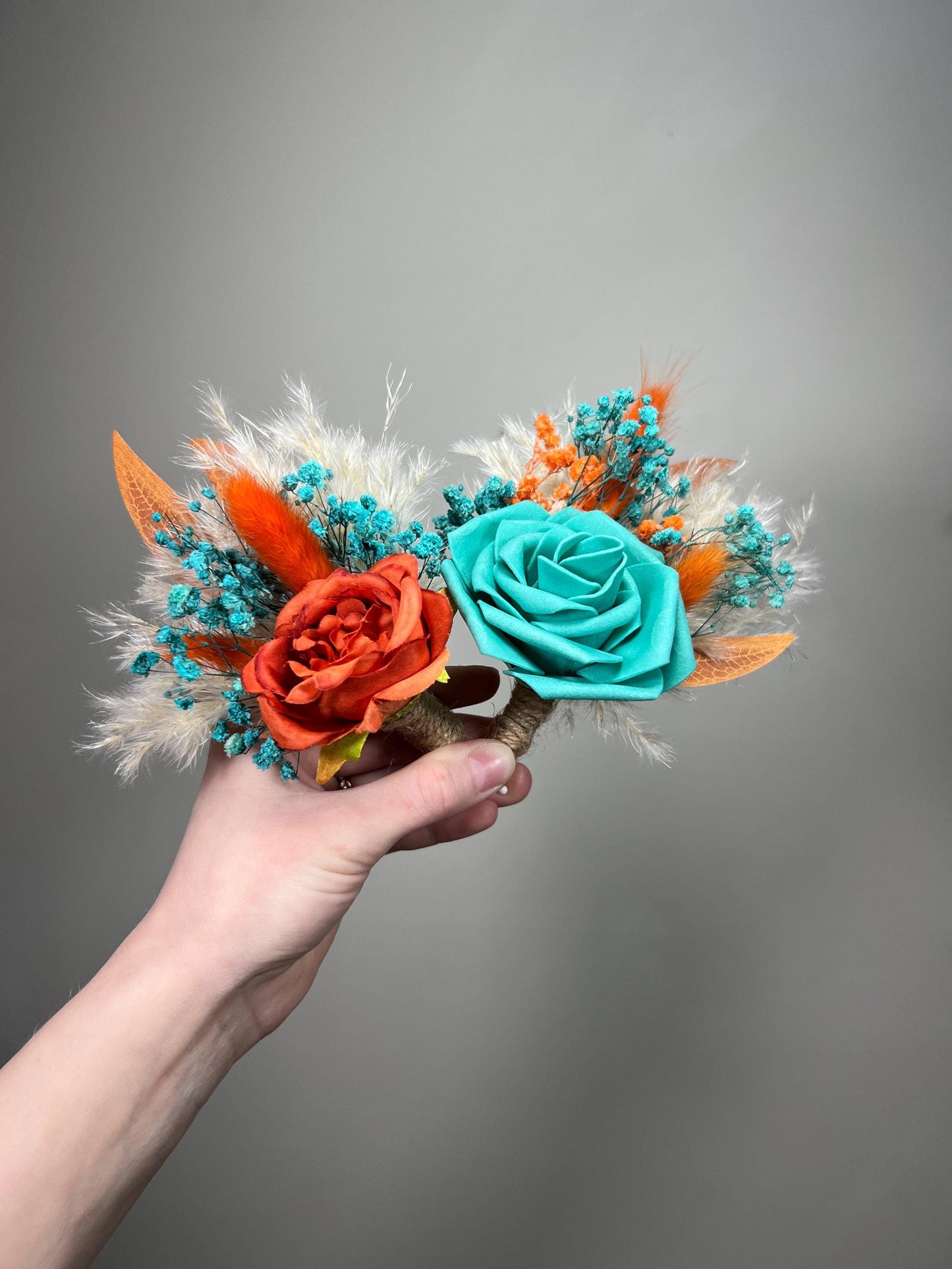 Orange Turquoise Boutonnière Wedding Groom Burnt Orange Terracotta Groomsmen Boutonnière Teal Blue Rust Baby Breath Artificial Flowers