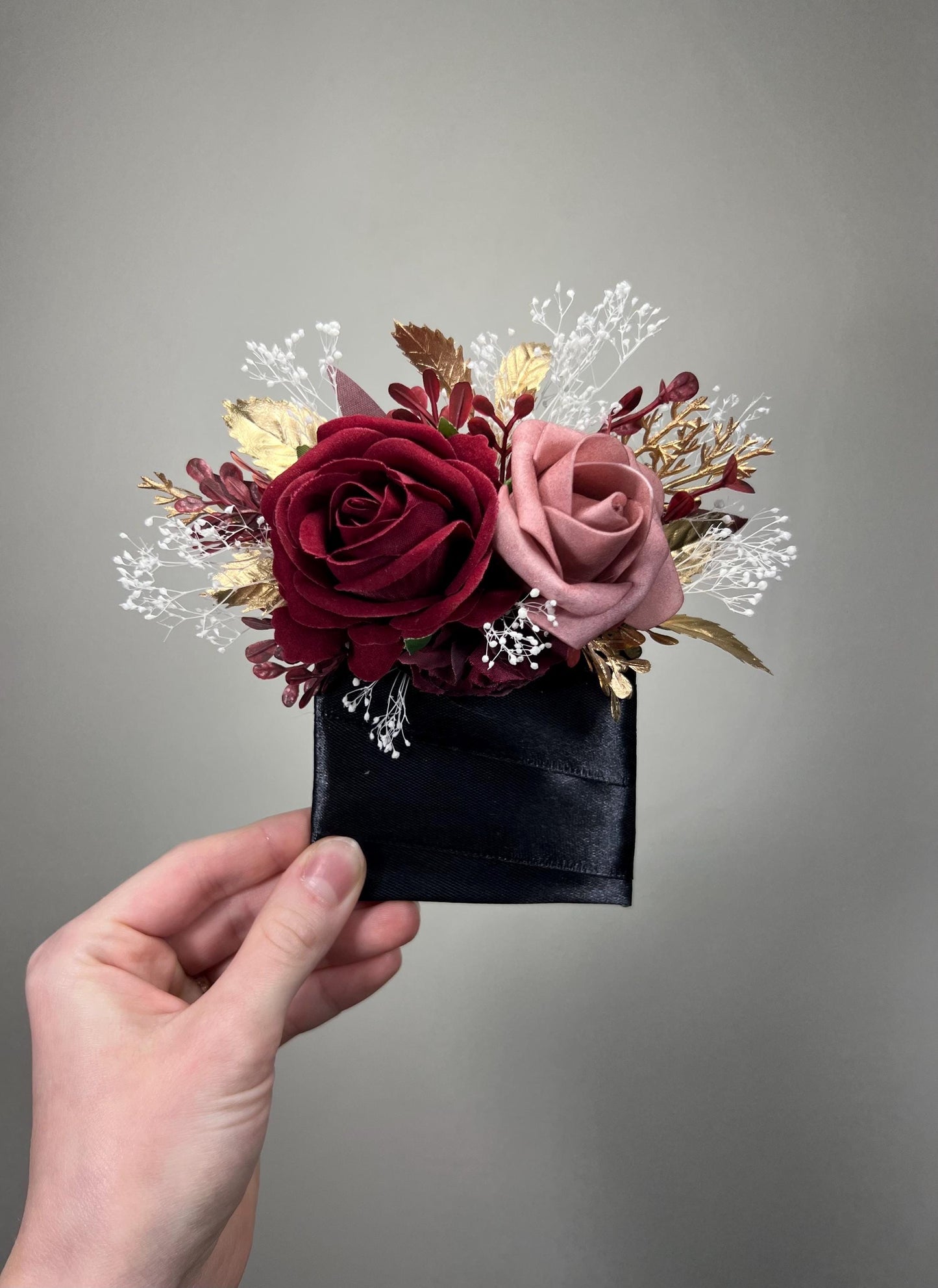 Burgundy Dusty Rose Pocket Boutonniere Wedding Blush Maroon Groom Square Boutonniere Gold Rustic Wine Red Artificial Flowers