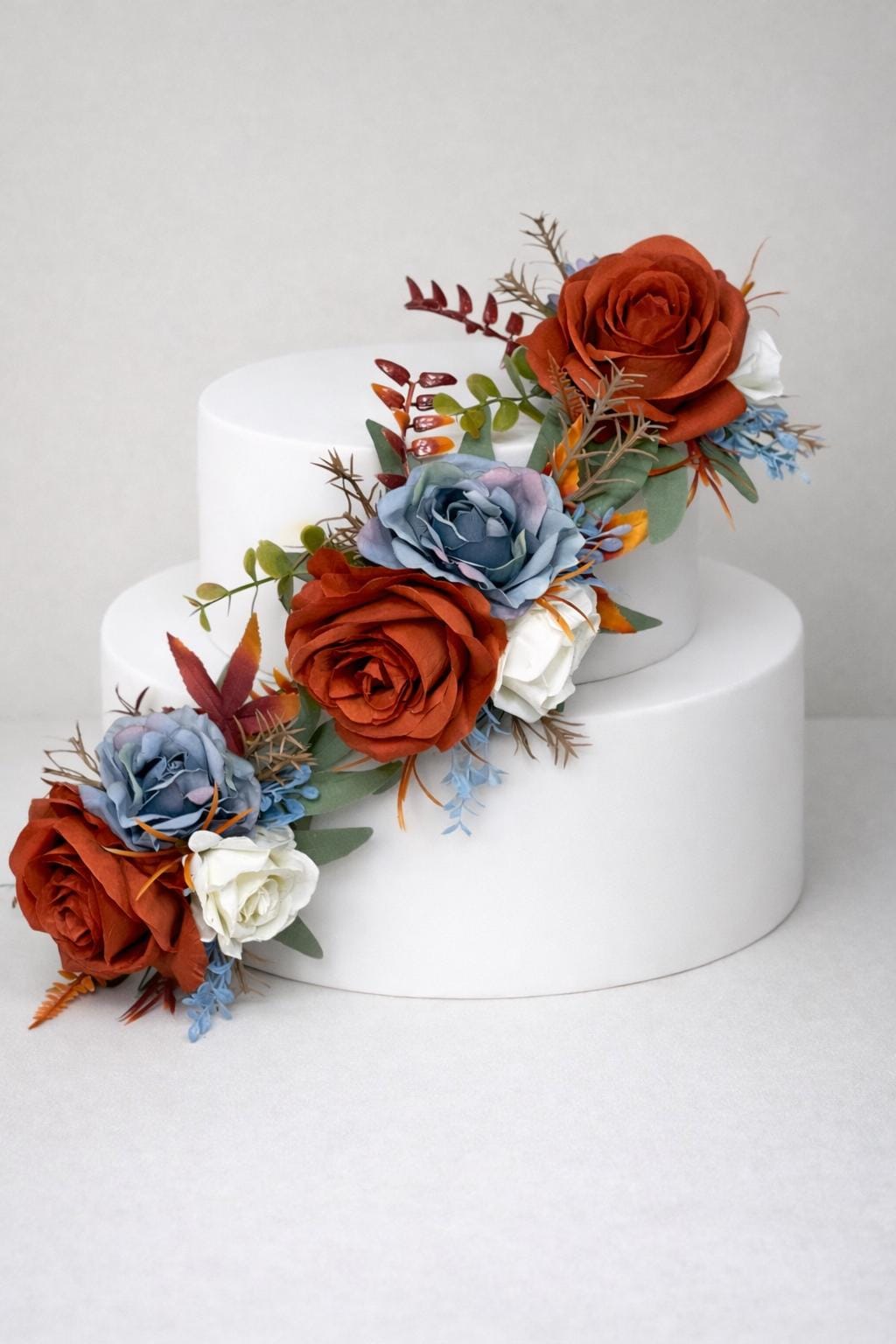 Terracotta Dusty Blue Cake Flower Decoration Wedding Rust Blue Cake Topper Burnt Orange Dusty Blue Cake Decoration Flower Artificial Topper