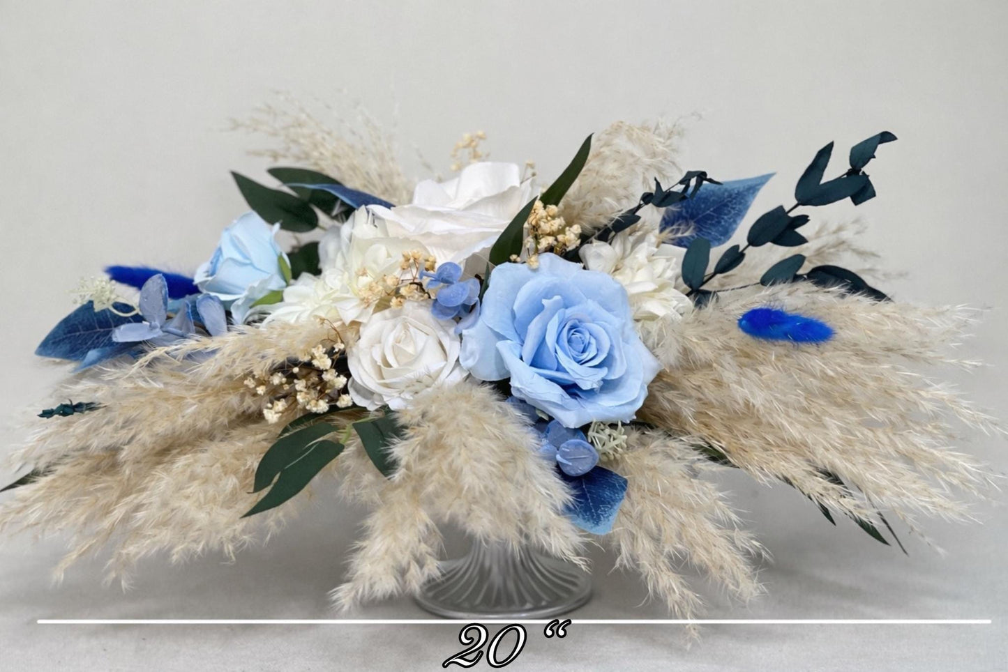 White Blue Bouquet Bridal Wedding Boho Sky Blue Baby Pampas Grass Baby Breath Eucalyptus Bridesmaids Bouquet Ivory Blue Artificial Flowers