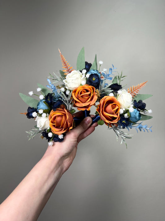 Orange Dusty Blue Bouquet White Wedding Bridal Burnt Orange Terracotta Navy Blue Ivory Bridesmaids Bouquet Sage Green Artificial Flowers