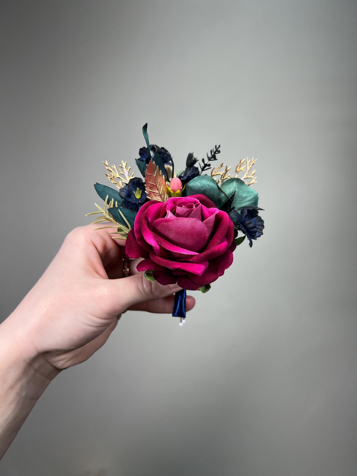 Jewel Tone Boutonniere, Wedding Fuchsia Deep Magenta Groom Boutonnière Groomsmen