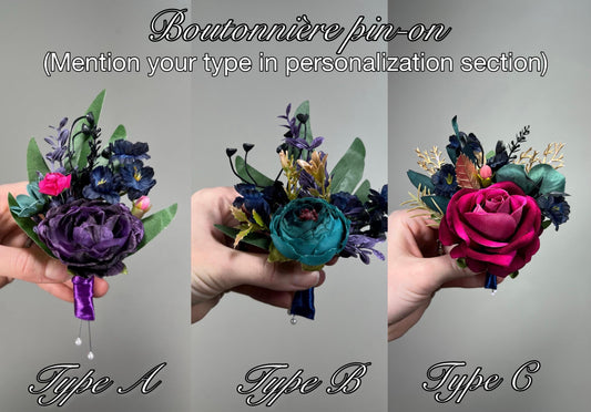 Jewel Tone Boutonniere, Wedding Fuchsia Deep Magenta Groom Boutonnière Groomsmen