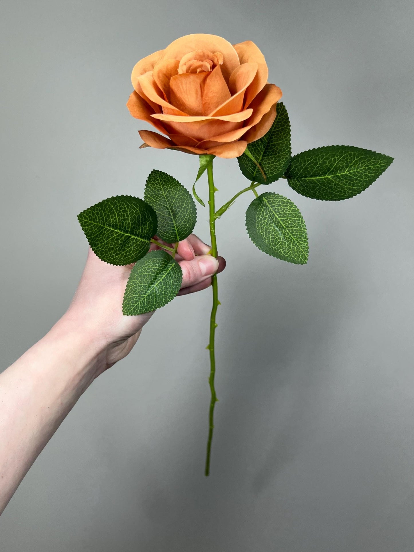 Terracotta Artificial Rose, Wedding Toffee Rose Flower Heada with Long Stem Leaves, Craft Supplies DIY Burnt Orange Bouquet, Caramel Roses