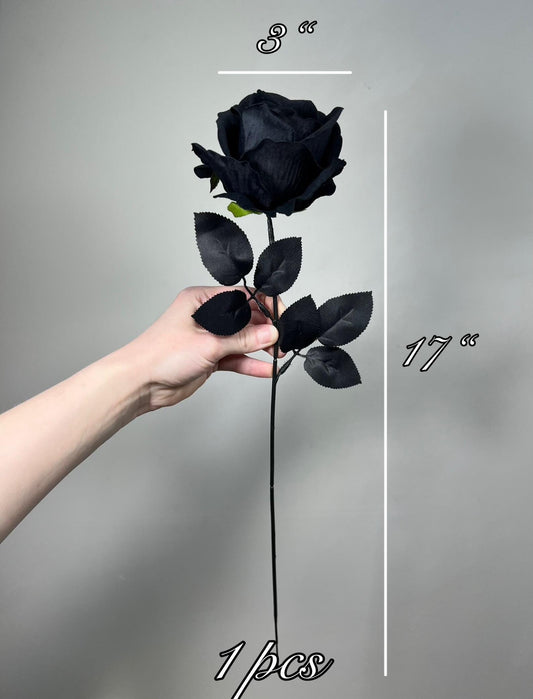 Black Rose Stem, Artificial Black Rose Flower, Gothic Wedding Decor, Faux Black Flower Head, Halloween Decor, Dark Floral Stem