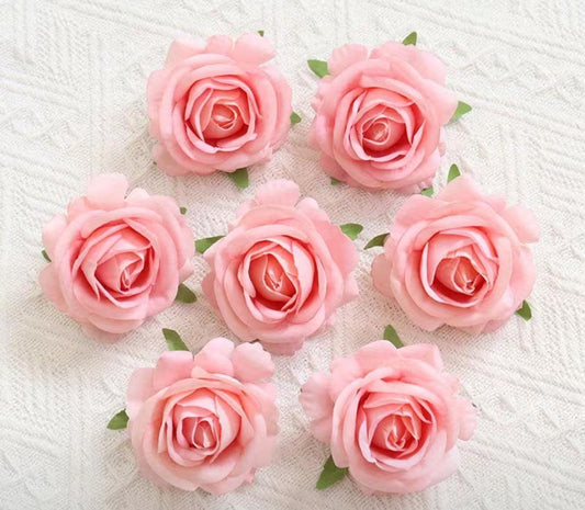 Pink Flower Head, Small 2.5” Artificial Blush Rose, Wedding DIY Flower Heads Light Pink, Craft Supplies Baby Pink Roses