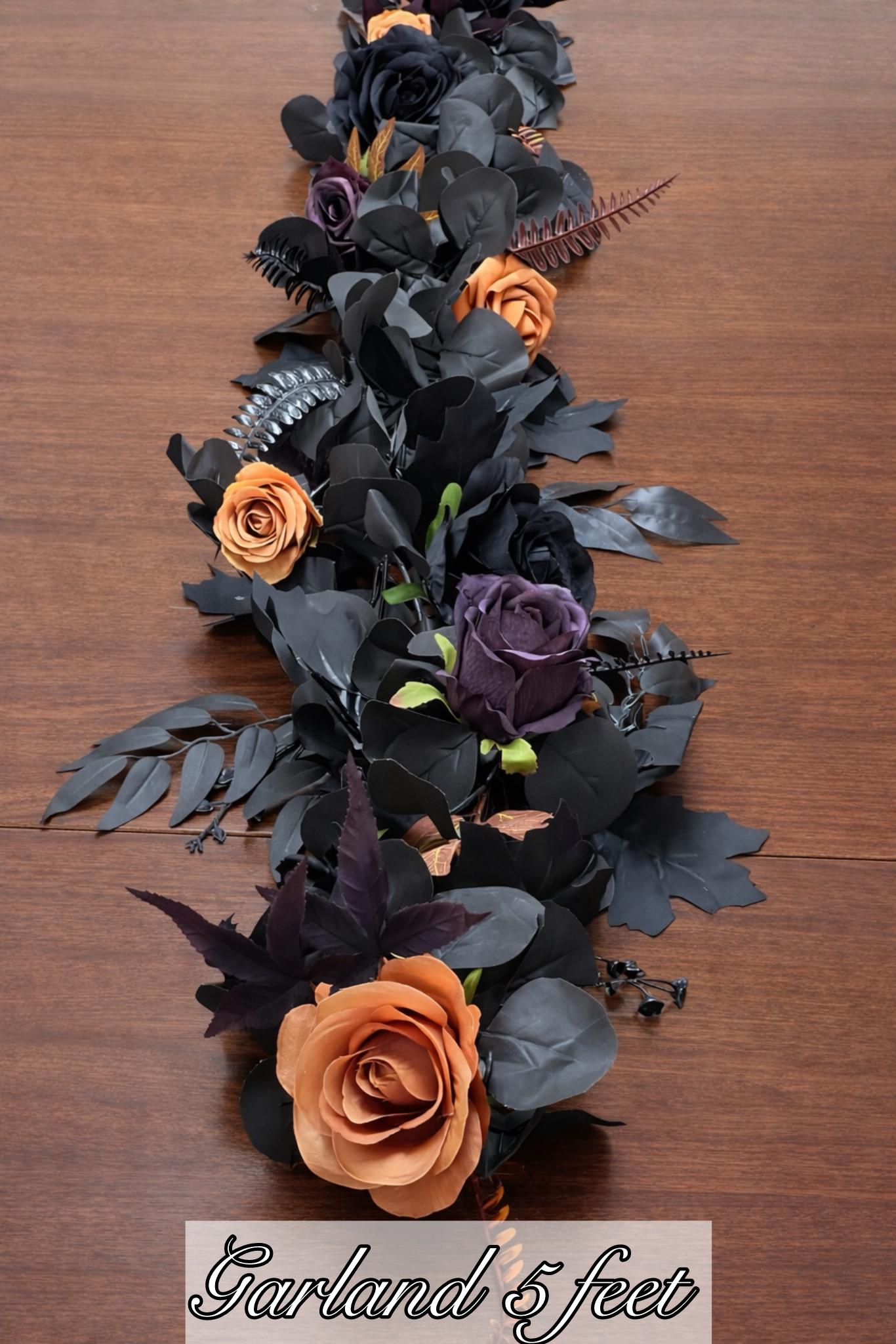 Black Orange Garland, Wedding Plum Gothic Table Runner, Halloween Black Dark Purple Table Decor, Centerpiece Garland Black Eucalyptus Reddit