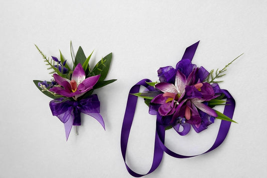 Purple Orchid Corsage, Wedding Prom Wrist Corsage, Purple Flower Bracelet, Bridesmaids Dark Purple Corsage