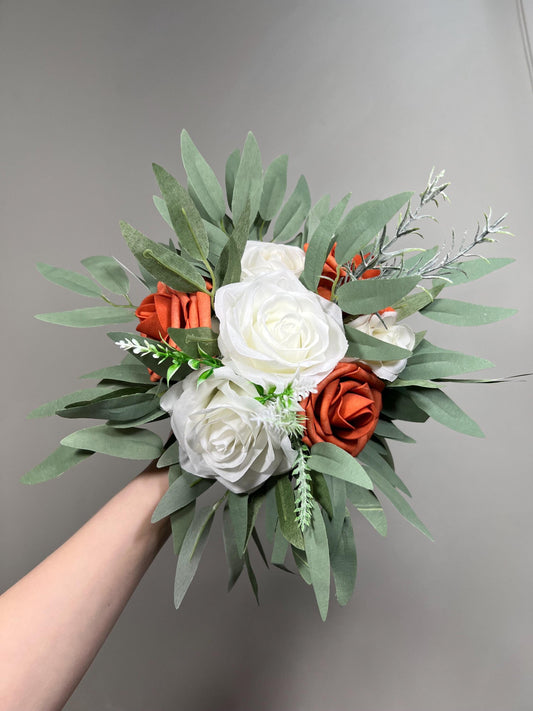Burnt Orange Ivory Bouquet Wedding Bridesmaids Bouquet Terracotta Bouquet Rust Burnt Orange Bouquet Sage Boho Artificial Flower Reddit