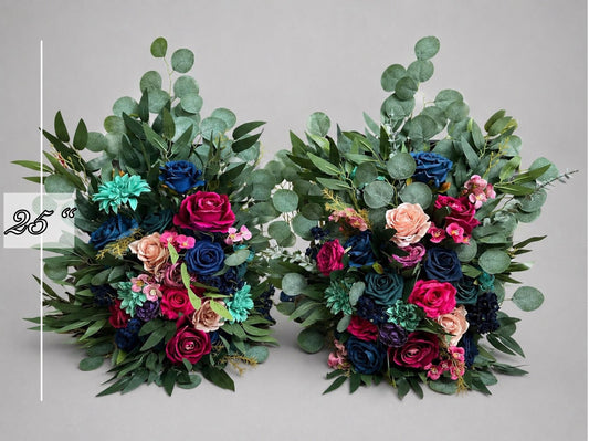Set of 2 Jewel Tones Aisle Marker, Wedding Navy Blue Teal Floor Arrangement, Magenta Hot Pink Ground Arrangements, Dusty Rose Purple Reddit