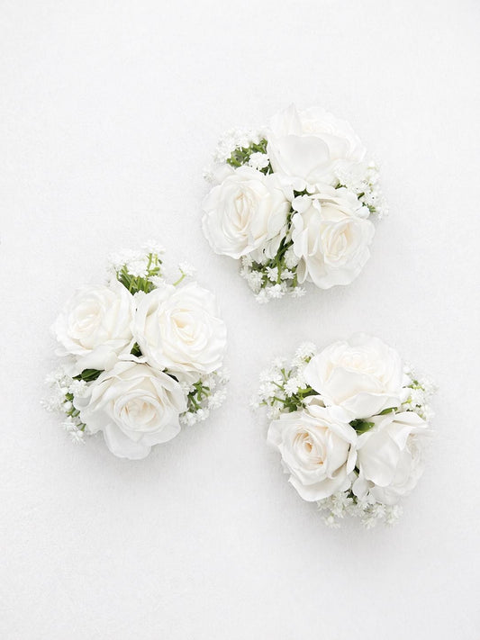 White Ivory Cake Decoration Wedding Baby Breath Cake Arrangement Artificial Flowers White Roses Floral Cake Decor Silk
