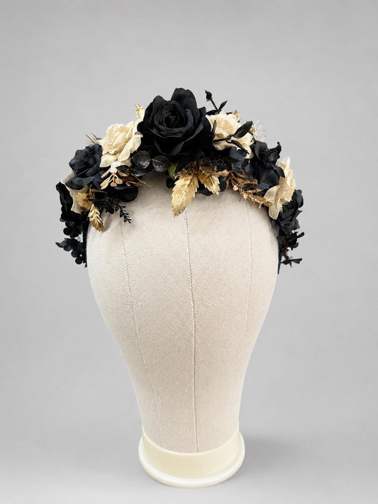 Black Flower Crown Gold Wedding Crown Gothic Floral Headband Flower Adult Crown Black Flower Girl Wreath Gold Crown Children Hair Reddit
