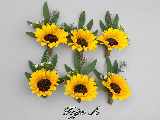 Sunflower Boutonniere Wedding Groom Boutonniรจres Groomsmen Sunflower Boutonniรจre Groom Fall Sunflower Yellow Artificial Flowers Baby Breath