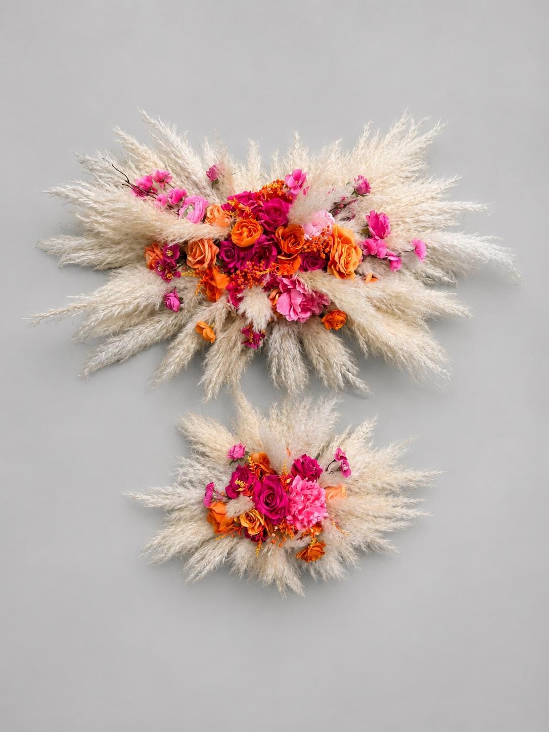 Pink Orange Arch Arrangement, Wedding Hot Pink Bright Orange Boho, Pampas Grass Swag Arbor Arrangement, Ceremony Backdrop Flowers Artificial