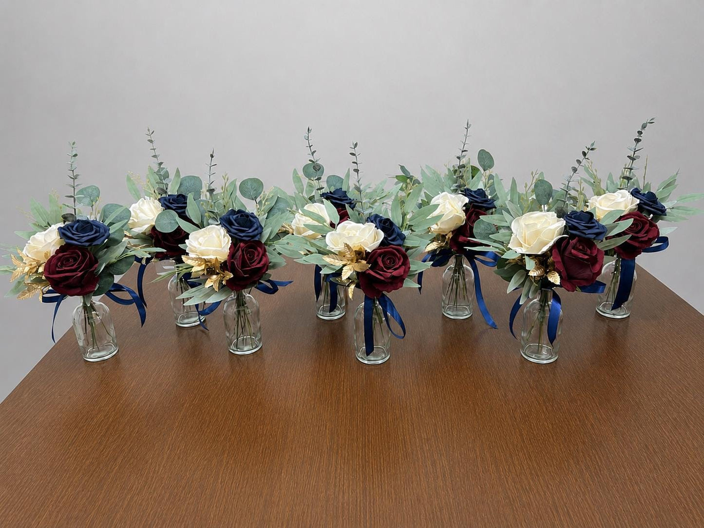 Burgundy Navy Blue Wedding Centerpiece, Mini Bouquets for Bud Vase, Rustic Dark Blue Ivory Maroon Table Decor, Small Centerpiece Artiticial