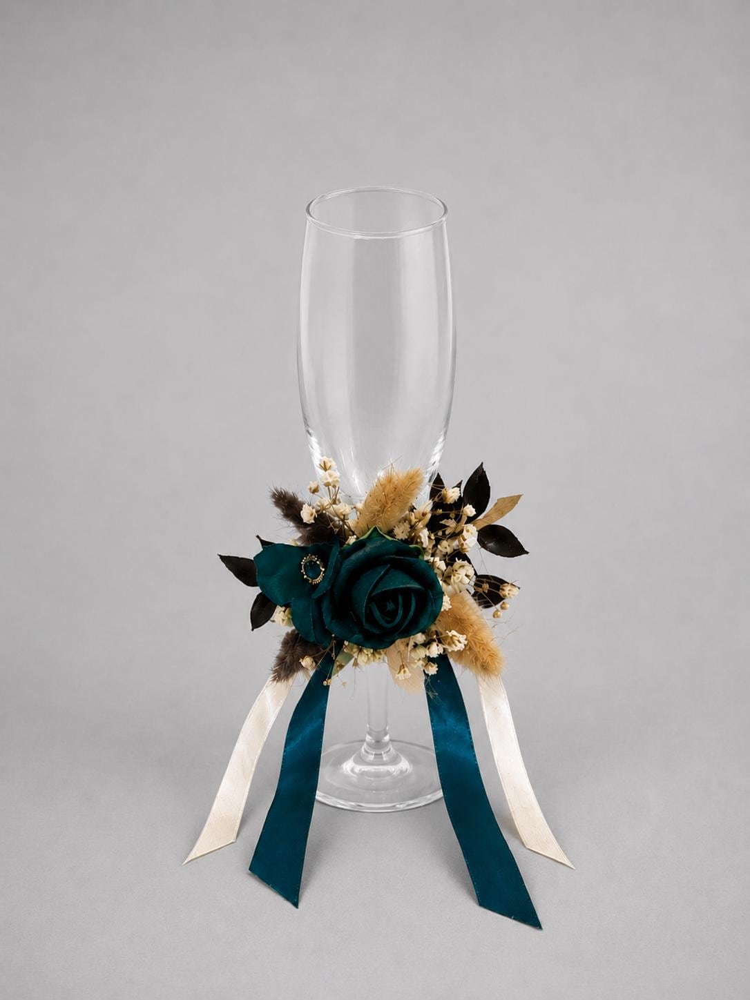 Wedding Glass Decor, Teal Rose Champagne Glass Decoration, Wine Glass Charm Artificial Flower, Toasting Flute Decor, Wedding Vase Decor